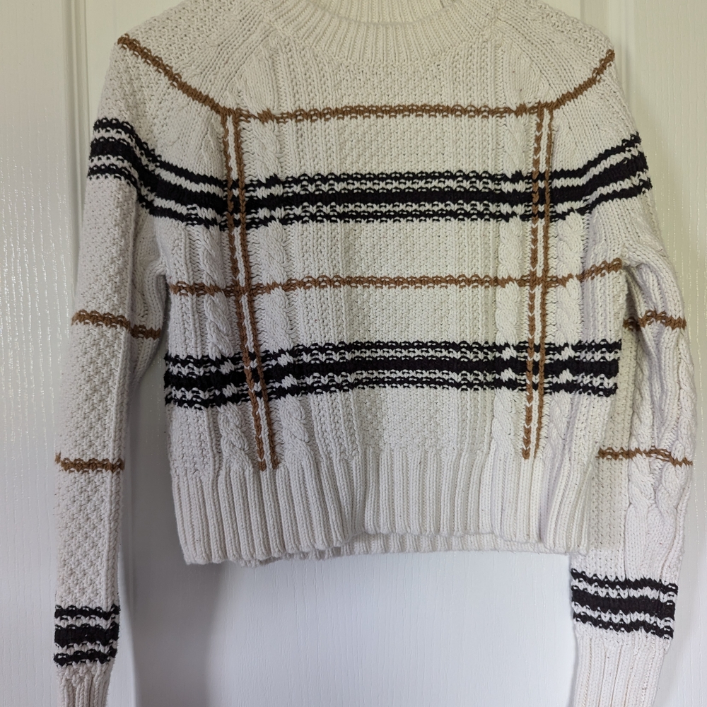 360 Sweater Cropped Striped Knit Sweater - Cream, Black, and Brown